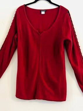 VENUS Burgundy Long Sleeve Top with Peek-A-Boo Sleeves Details Size L